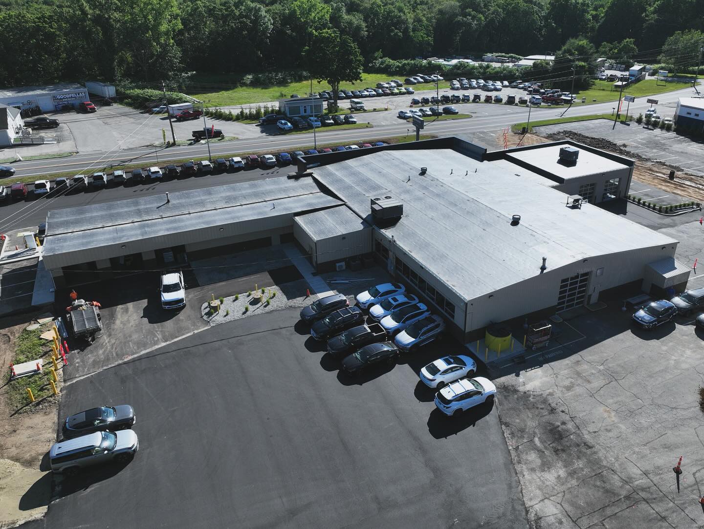 overhead view of completed roofing project done by tech roofing