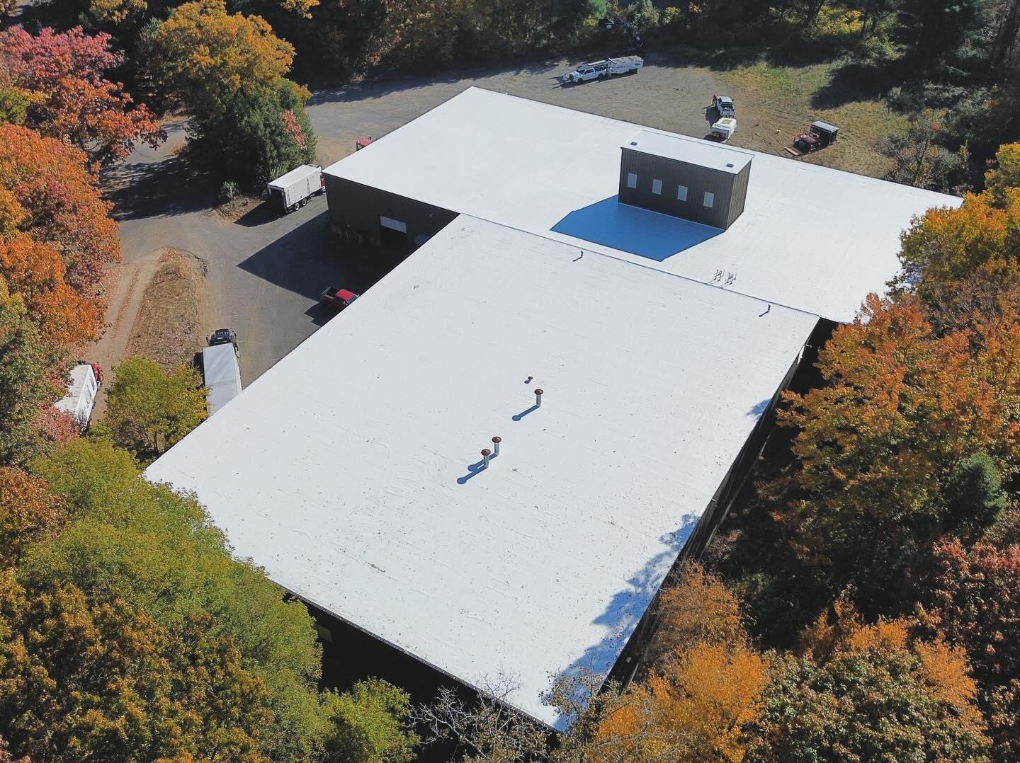 overhead view of completed roofing project done by tech roofing